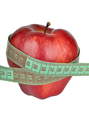 Image showing Red apple measured the meter