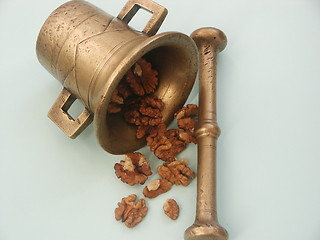 Image showing Mortar with walnuts