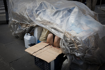 Image showing Homeless in his shelter