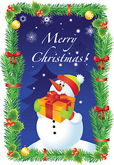 Image showing Vector Christmas card with snowman