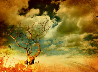 Image showing Lonely tree on grungy background 