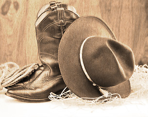 Image showing cowboy boots and hat