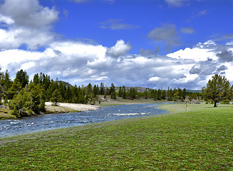Image showing mountain valley with river and trees