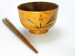 Image showing Wooden Bowl And Chopsticks