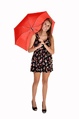 Image showing Girl with red umbrella.