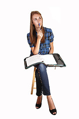 Image showing Schoolgirl thinking.