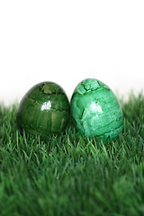 Image showing Green-painted Easter eggs 