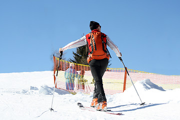 Image showing Old man on skis