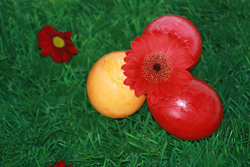 Image showing Easter eggs with red flower 