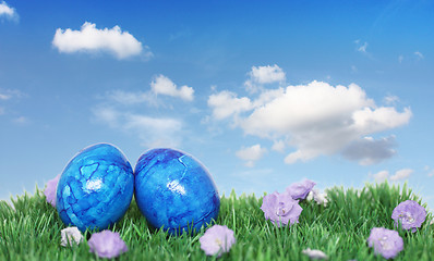 Image showing Decoration with blue eggs 