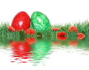 Image showing Beautiful decoration with green and red egg