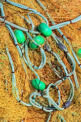 Image showing Pile yellow fishing net 