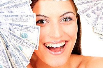 Image showing Young happy woman with dollar