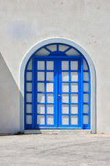 Image showing Typical blue door on the island of Santorini