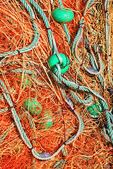 Image showing Pile yellow fishing net 