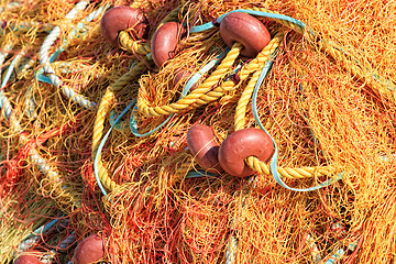 Image showing Pile yellow fishing net 