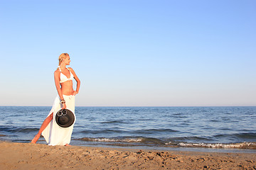 Image showing  woman relaxing on the beach