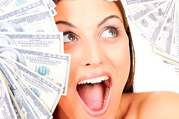 Image showing Young happy woman with dollar