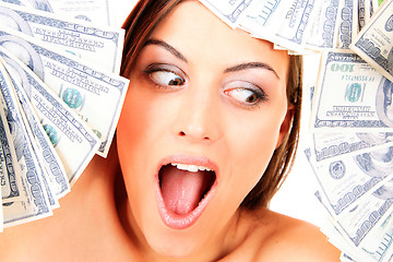 Image showing Young happy woman with dollar