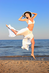 Image showing  woman relaxing on the beach