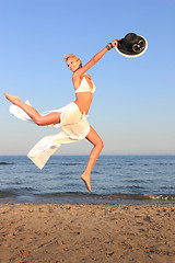 Image showing  woman relaxing on the beach