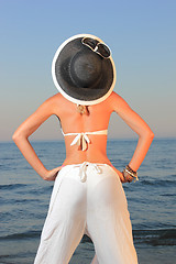 Image showing  woman relaxing on the beach