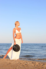 Image showing  woman relaxing on the beach