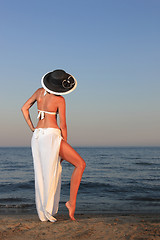 Image showing  woman relaxing on the beach