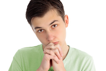 Image showing Boy pleading, praying thoughts, pondering