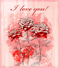 Image showing valentines day greeting card with red rose and heart