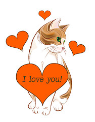 Image showing valentines day greeting card with tabby cat and heart