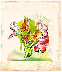 Image showing hand painted red geranium flower