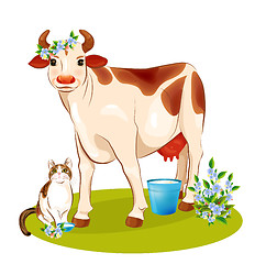 Image showing happy cow and cat