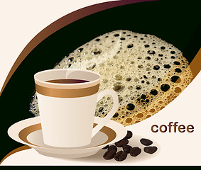 Image showing cup of  hot coffee and grains