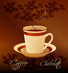 Image showing cup of  hot coffee and grains