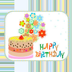 Image showing cake and flowers happy birthday greeting vector background