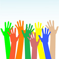 Image showing happy hands multicolored vector on blue background