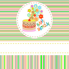 Image showing cute flower and cake happy birthday background