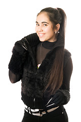 Image showing Portrait of playful young woman in gloves