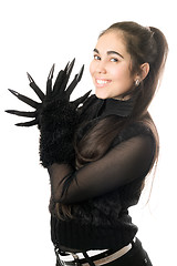 Image showing Portrait of cheerful young woman in gloves