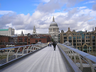 Image showing Saint Paul church and Millennium Bridge London