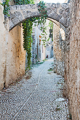 Image showing Old Cobblestone Alley in Rhodes Old Town, Greece