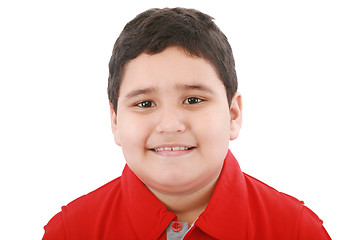 Image showing Boy looking at the camera with a small smile over white backgrou