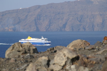 Image showing Cruise ship near Santorini island