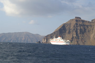 Image showing Cruise ship near Santorini island