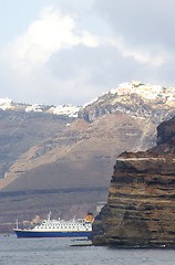 Image showing Cruise ship near Santorini island