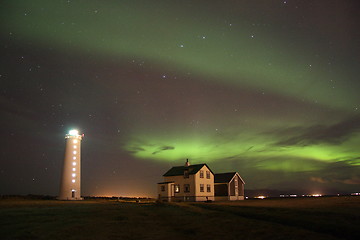 Image showing Aurora borealis over the lighthouse