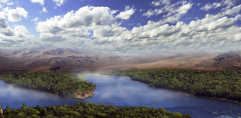 Image showing Beautiful mountains landscape over a big lake 
