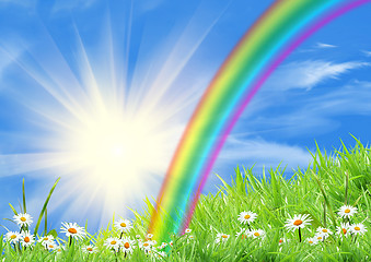 Image showing Rainbow in the blue sky