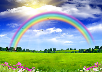 Image showing Rainbow in the blue sky
